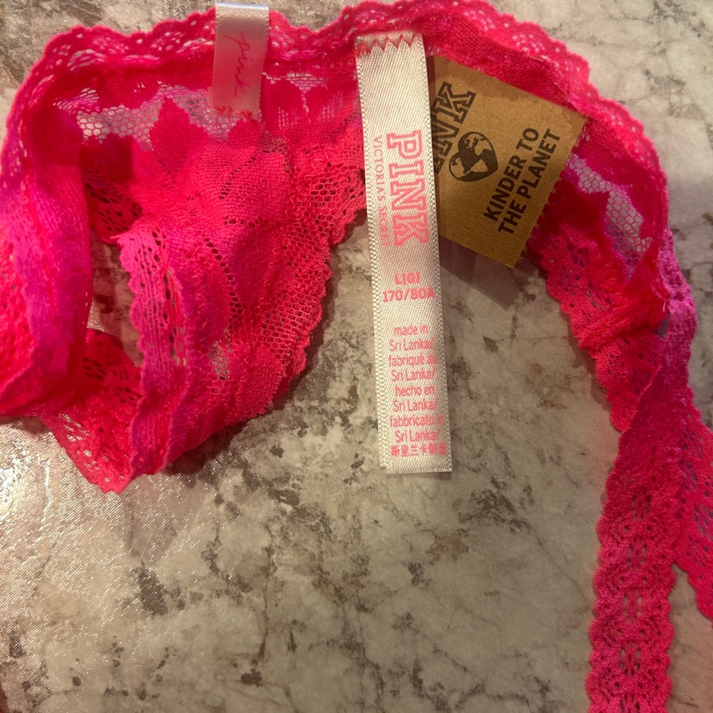 VS PINK Double Strap Thong Panty Lace Floral Large NWT Hot Pink - Picture 5 of 7